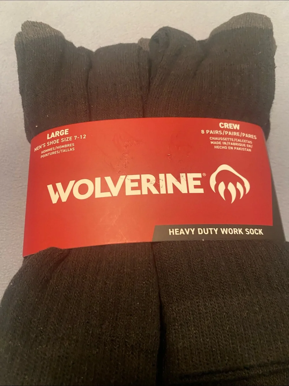 Wolverine Black Crew Heavy Duty Work Socks - 8 Pack